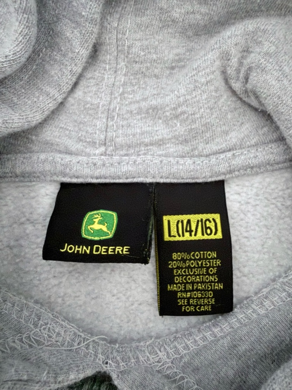 Vintage John Deere Youth L 14/16 Gray Farm Equipt Hoodie Pullover - Picture 6 of 7